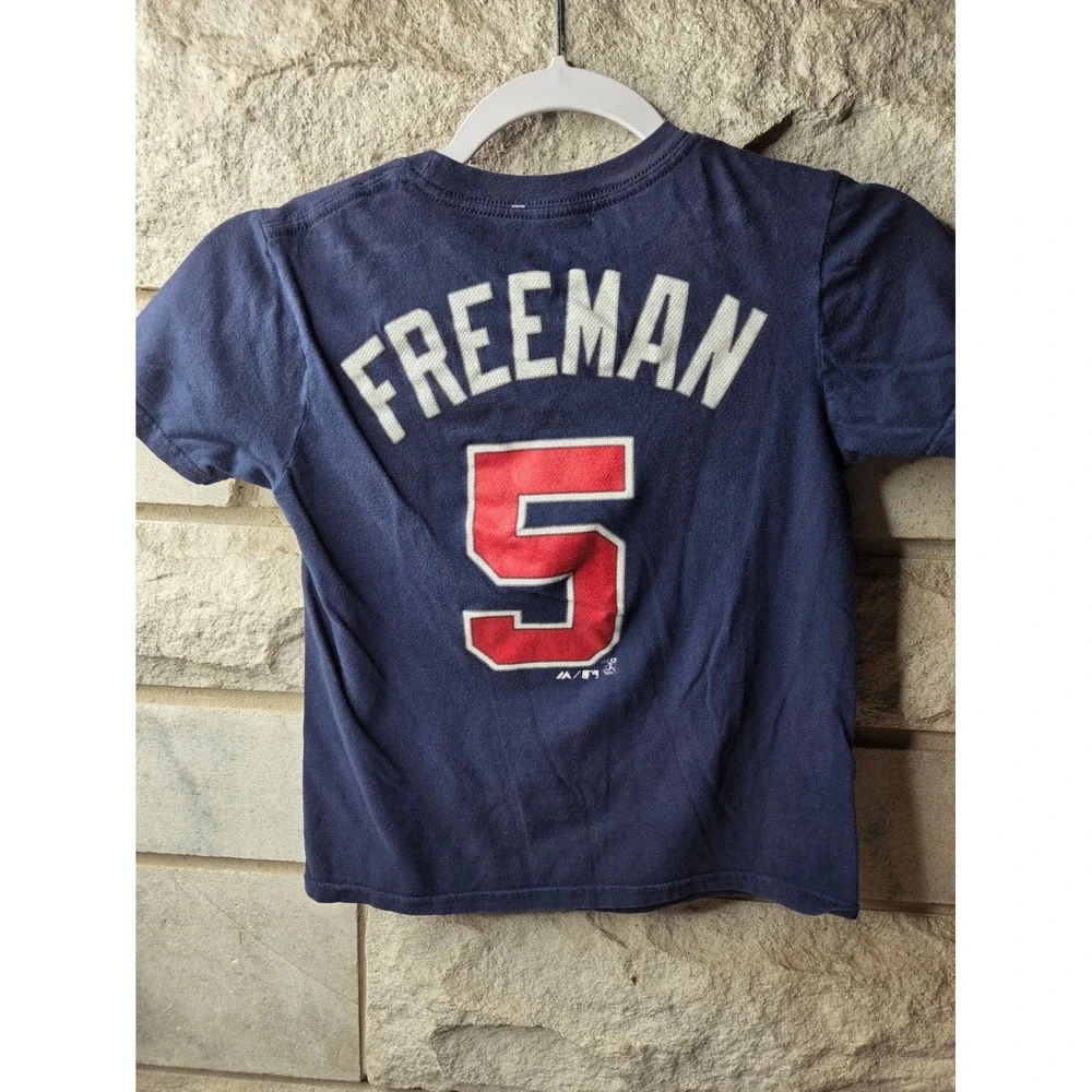 Majestic Atlanta Braves Freddie Freeman 5 Youth T-Shirt Navy‎ Blue MLB Baseball